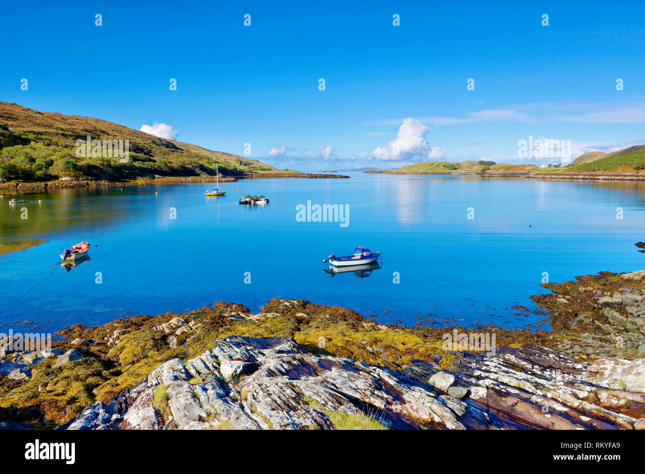 A sunny view of Killary Harbour on the west coast of Ireland. Stock Photo