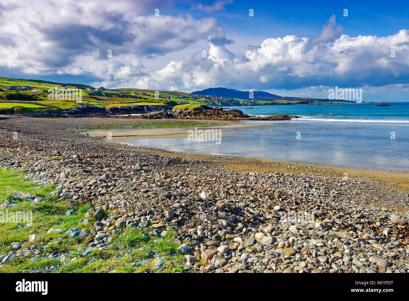 A sunny view of Lettergesh Beach on the west coast of Ireland. Stock Photo