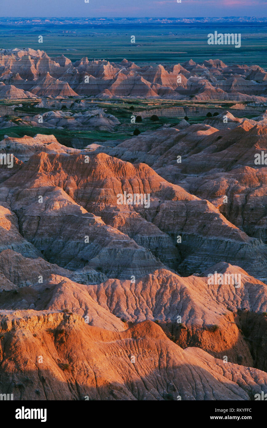 Badlands at sunset from Sage Creek Basin Overlook; Badlands National