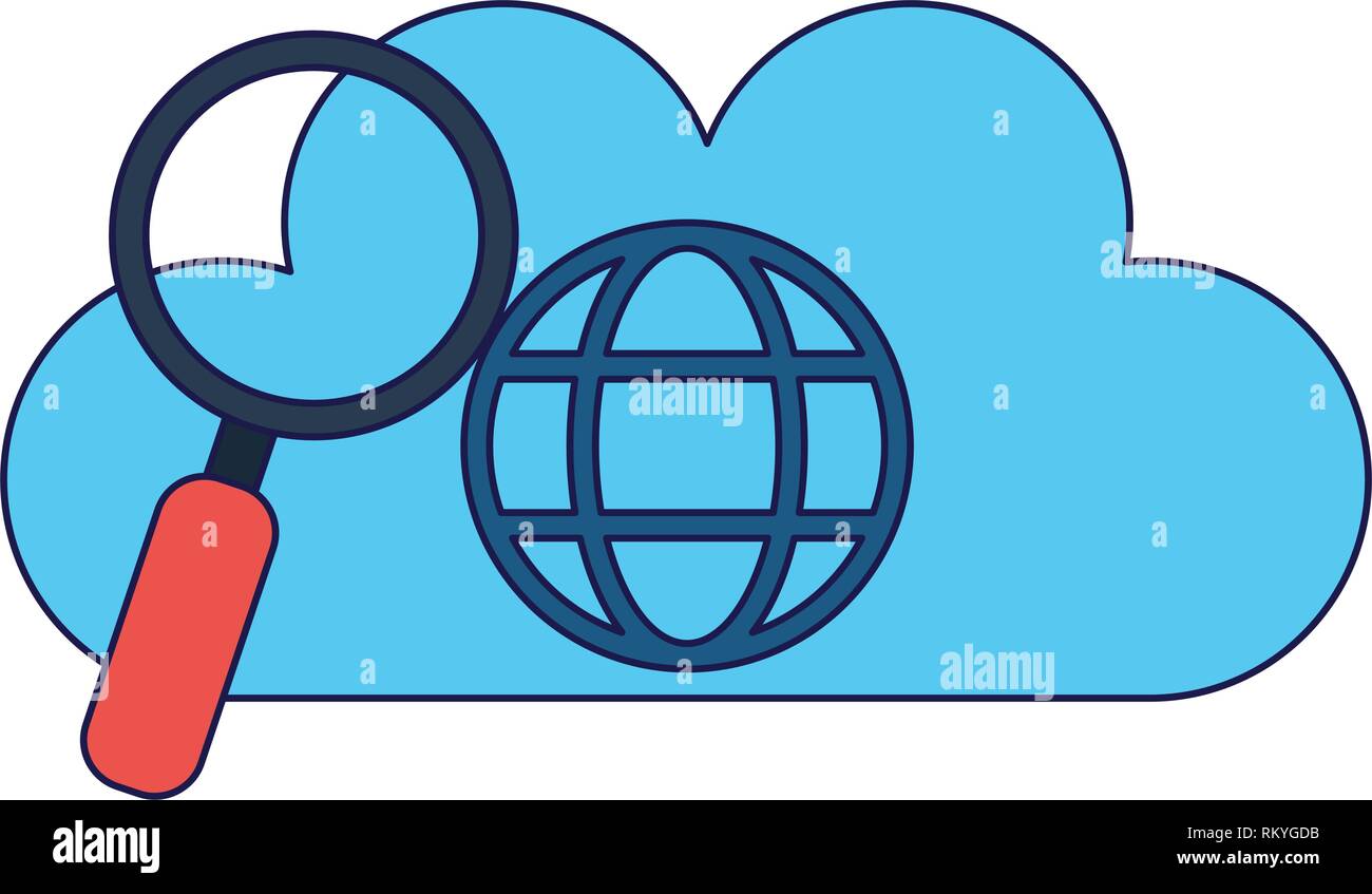 cloud computing and magnifying glass blue lines Stock Vector Image ...