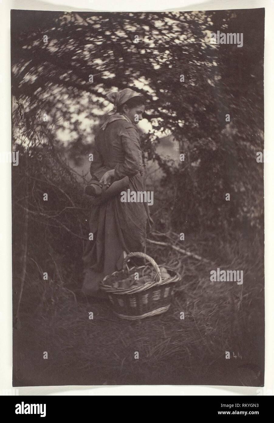 Woman Standing with Basket on Ground 1870 Giraudon’s Artist French