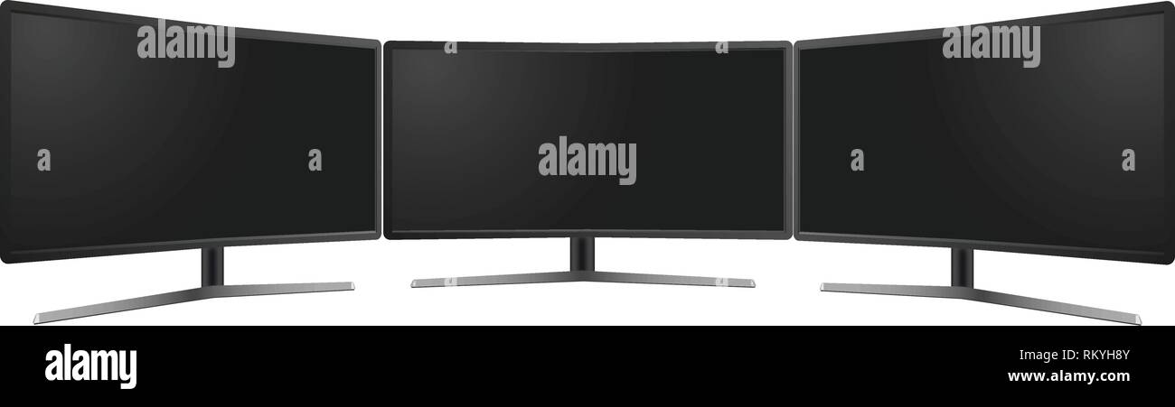 Wide Screen Tv Monitor Mock Up Left Right And Front View Vector Stock Vector Image Art Alamy