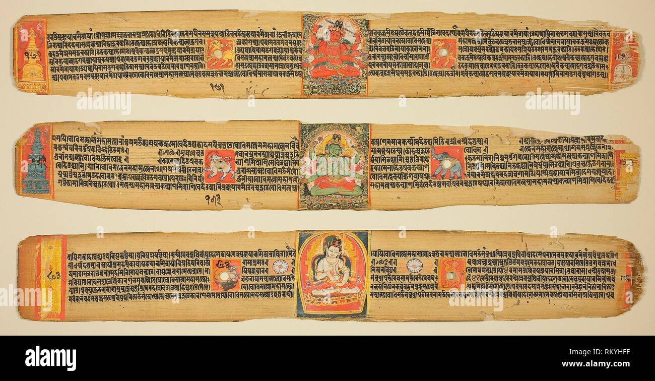 Leaf from a Copy of the Ashtasahasrika Prajnaparamitasutra (Perfection of Wisdom in Eight Thousand Verses) - Pala period, 1160/1180 - Stock Photo