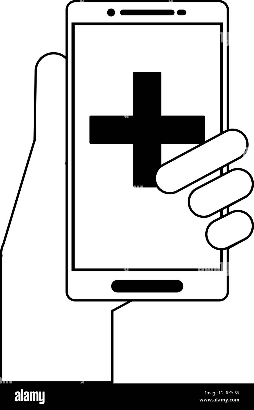 hand using smartphone medical app black and white Stock Vector Image ...