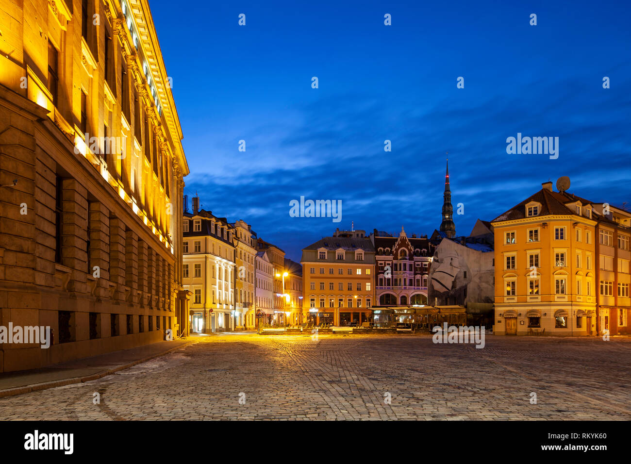 Winter dawn in Riga old town. Stock Photo