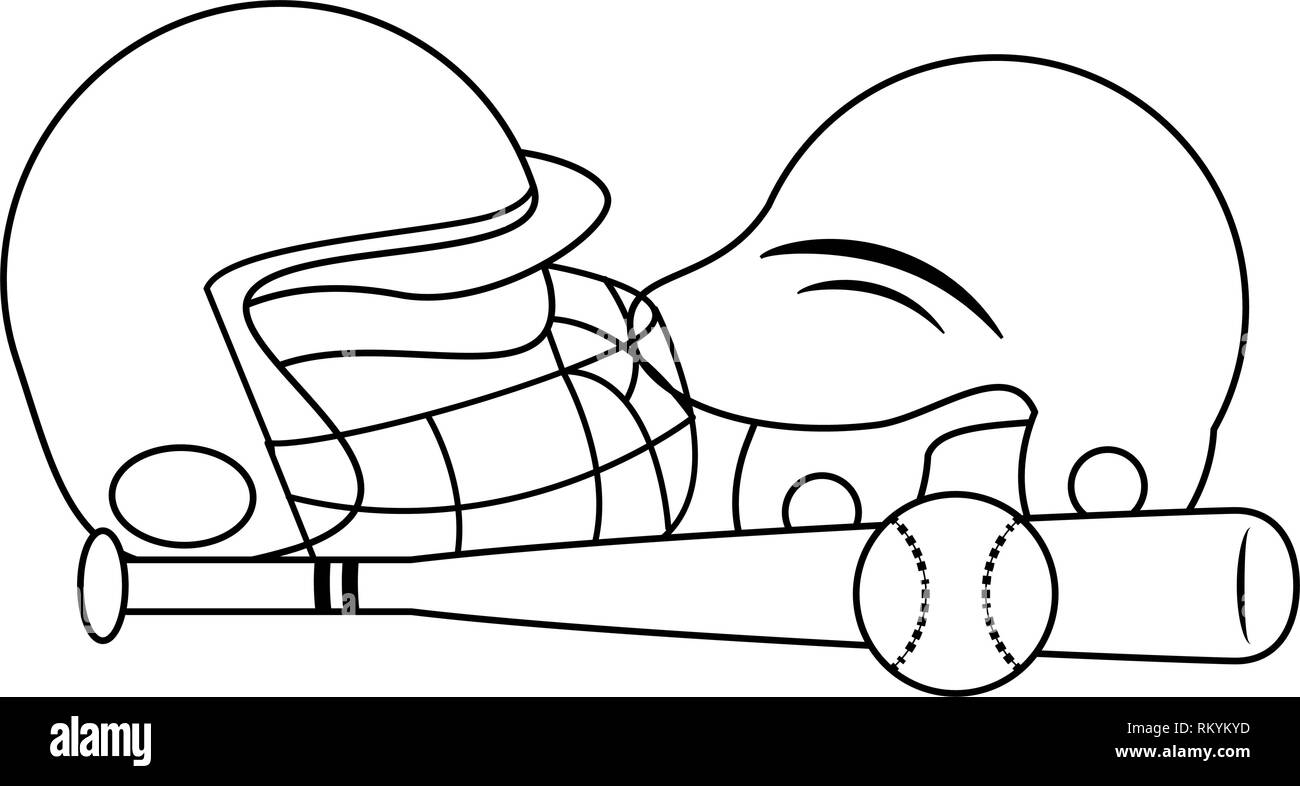 baseball helmets with bat and ball black and white Stock Vector Image ...