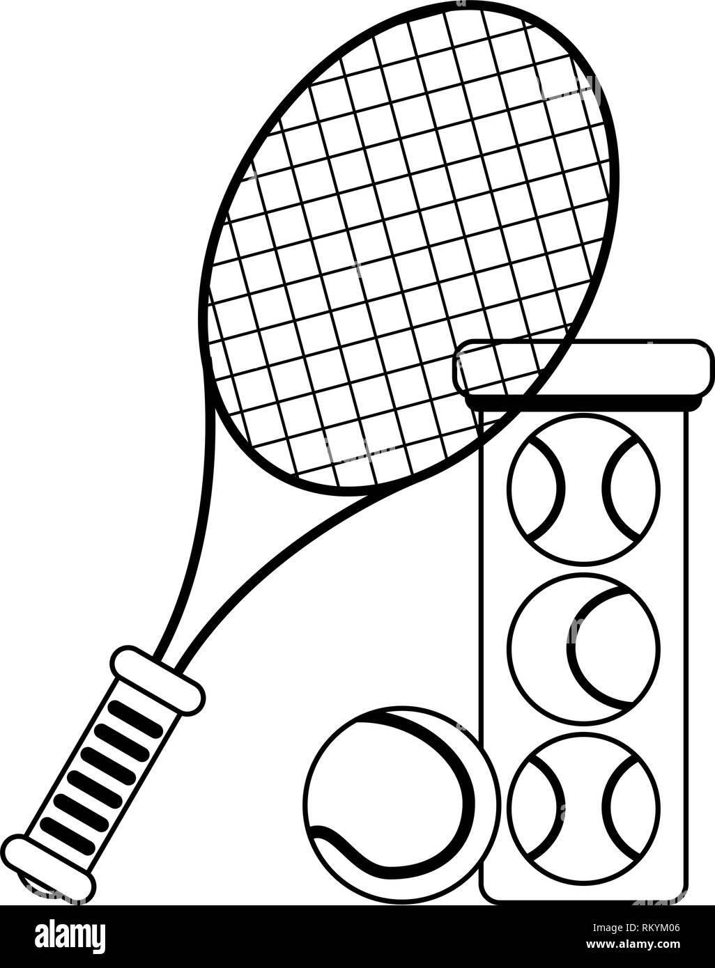 tennis racket and balls in bottle black and white Stock Vector Image ...