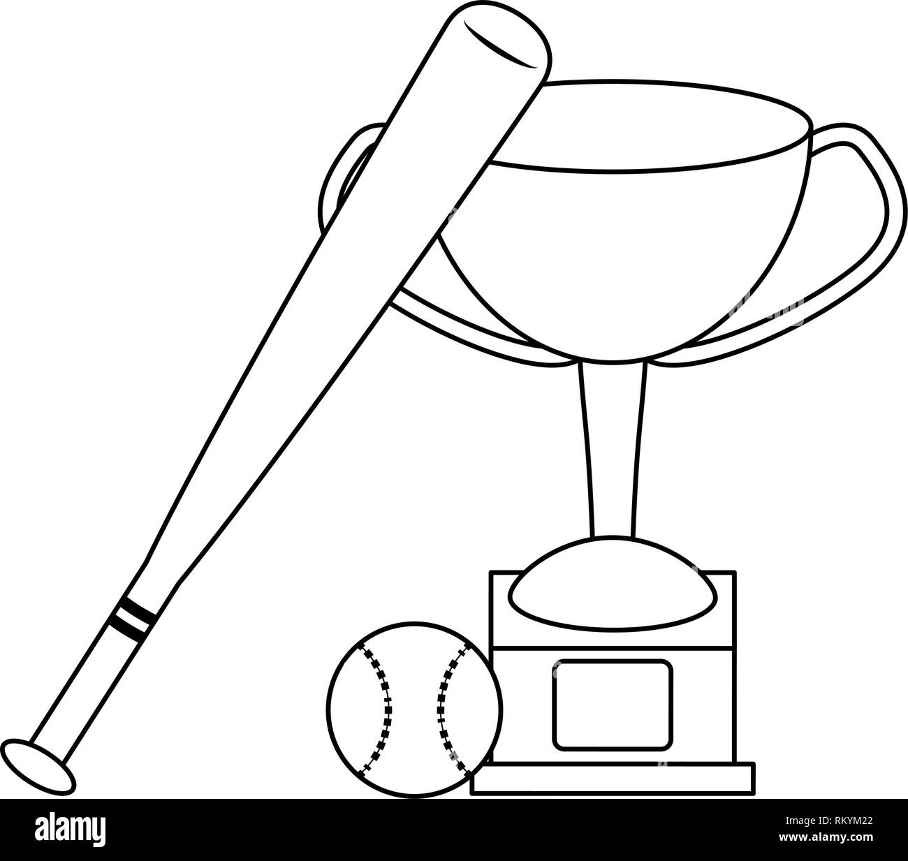 baseball bat trophy cup and ball black and white Stock Vector Image ...