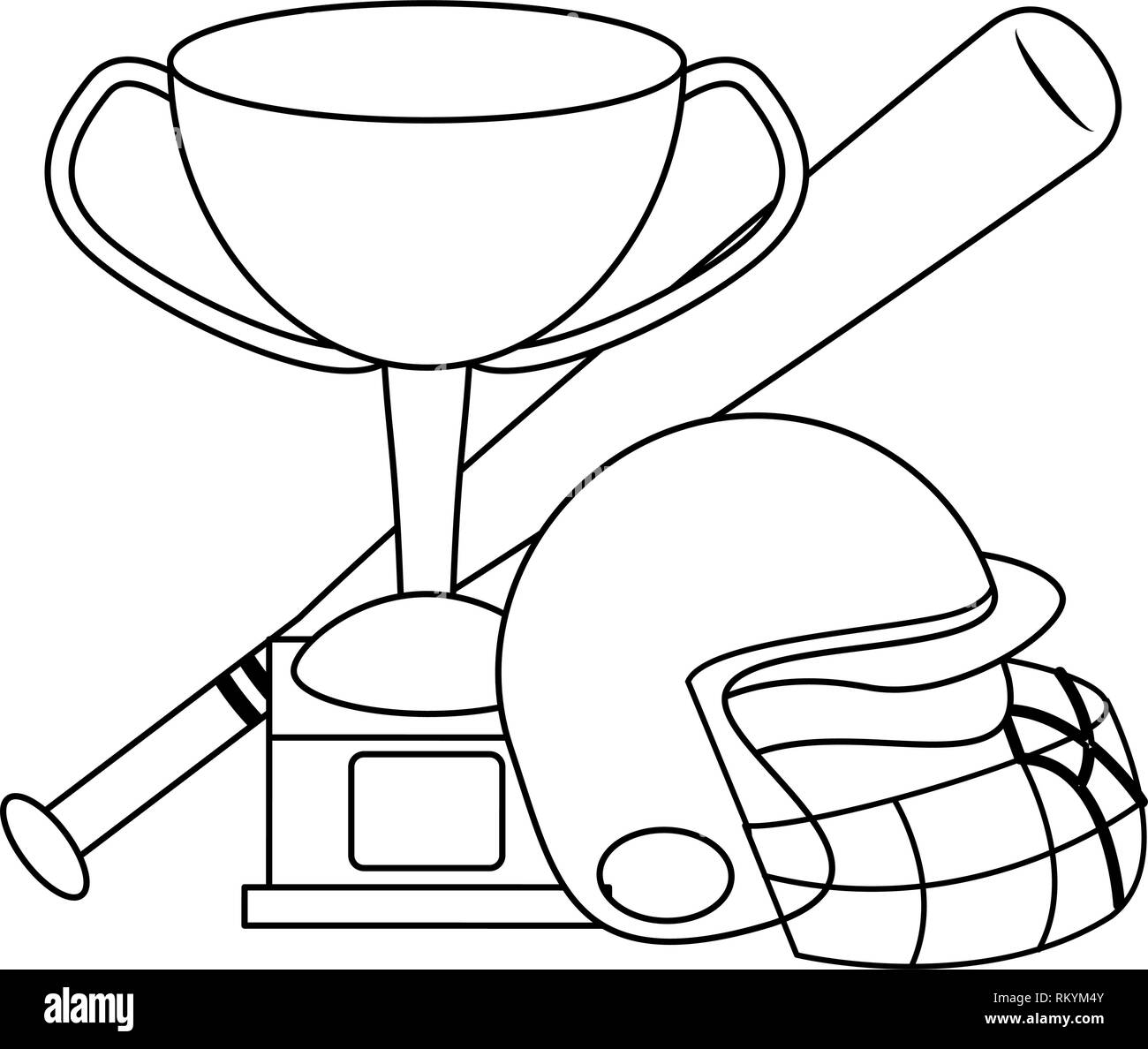 baseball helmet bat and trophy cup black and white Stock Vector Image ...