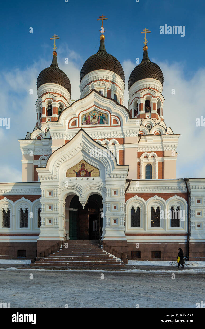 Winter day at Alexander Nevsky orthodox church in Tallinn old town. Stock Photo