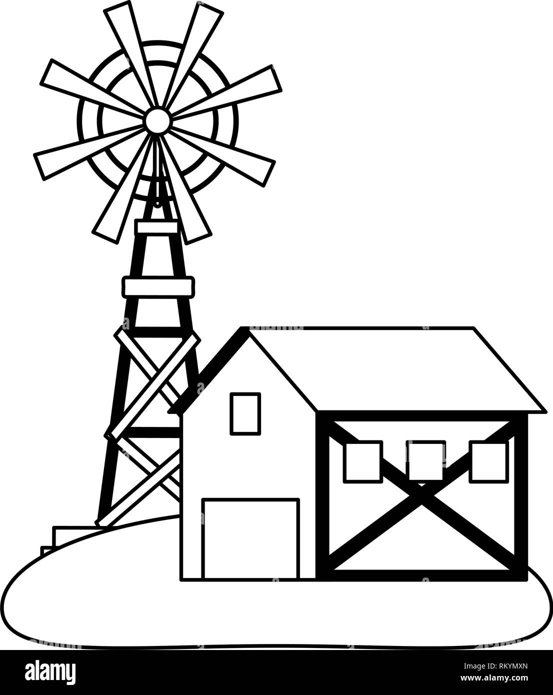 Farm house and windmill symbol black and white Stock Vector Image & Art ...