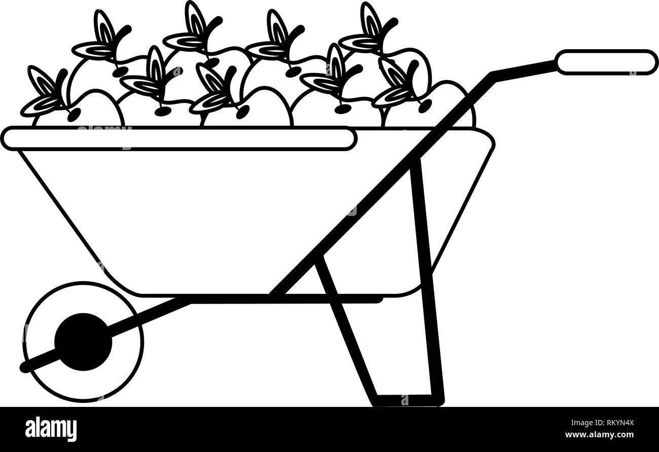 wheelbarrow with tomatoes symbol black and white Stock Vector Image ...
