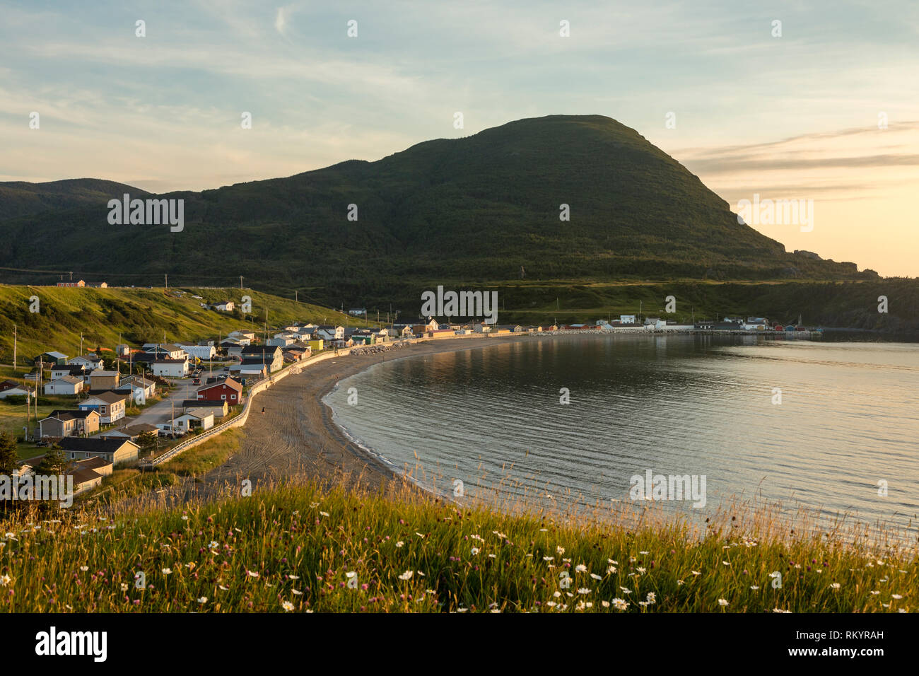 A view of the beach in the Town of Trout River from the east Stock