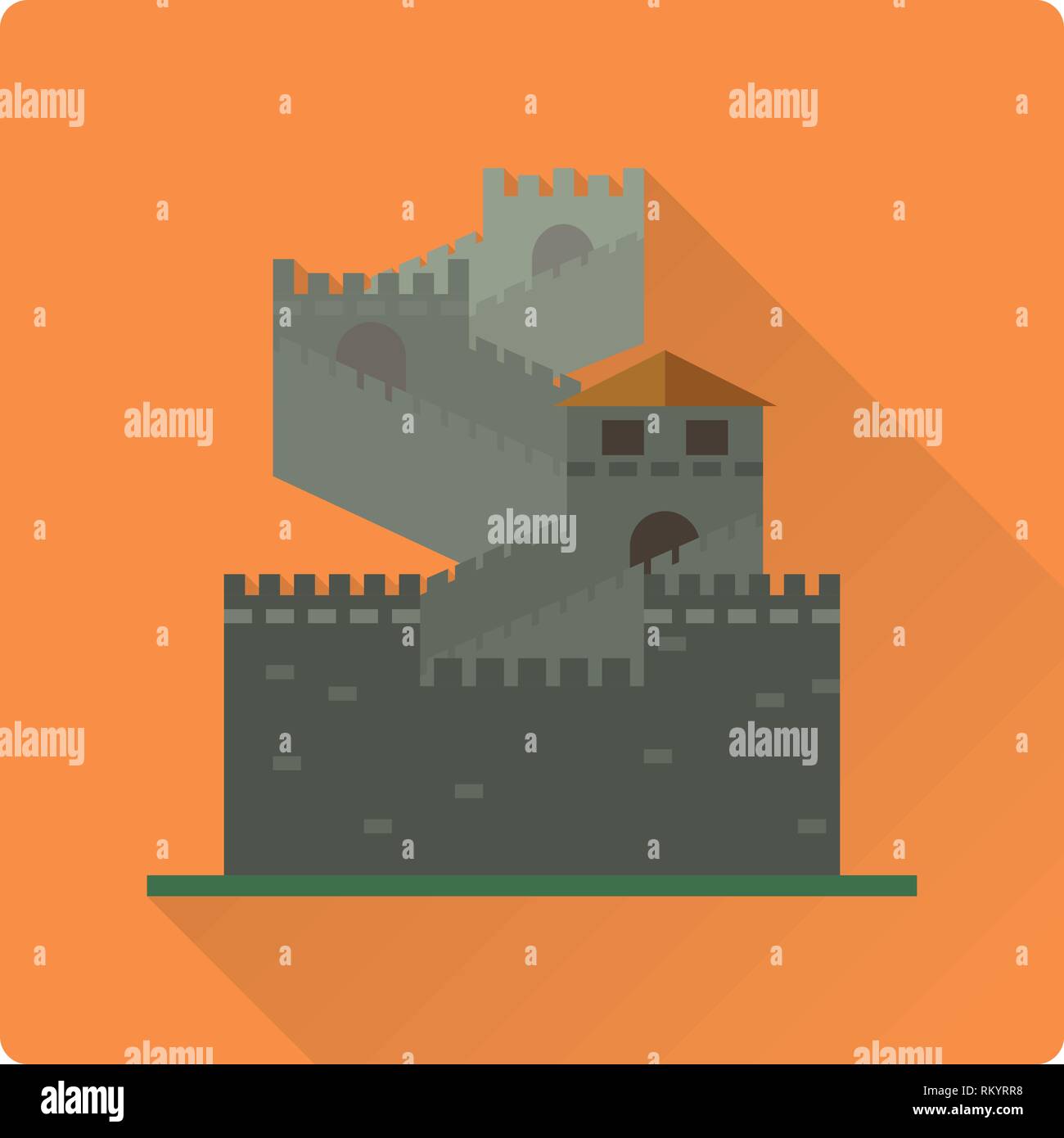 Flat design long shadow Great Wall of China square icon Stock Vector