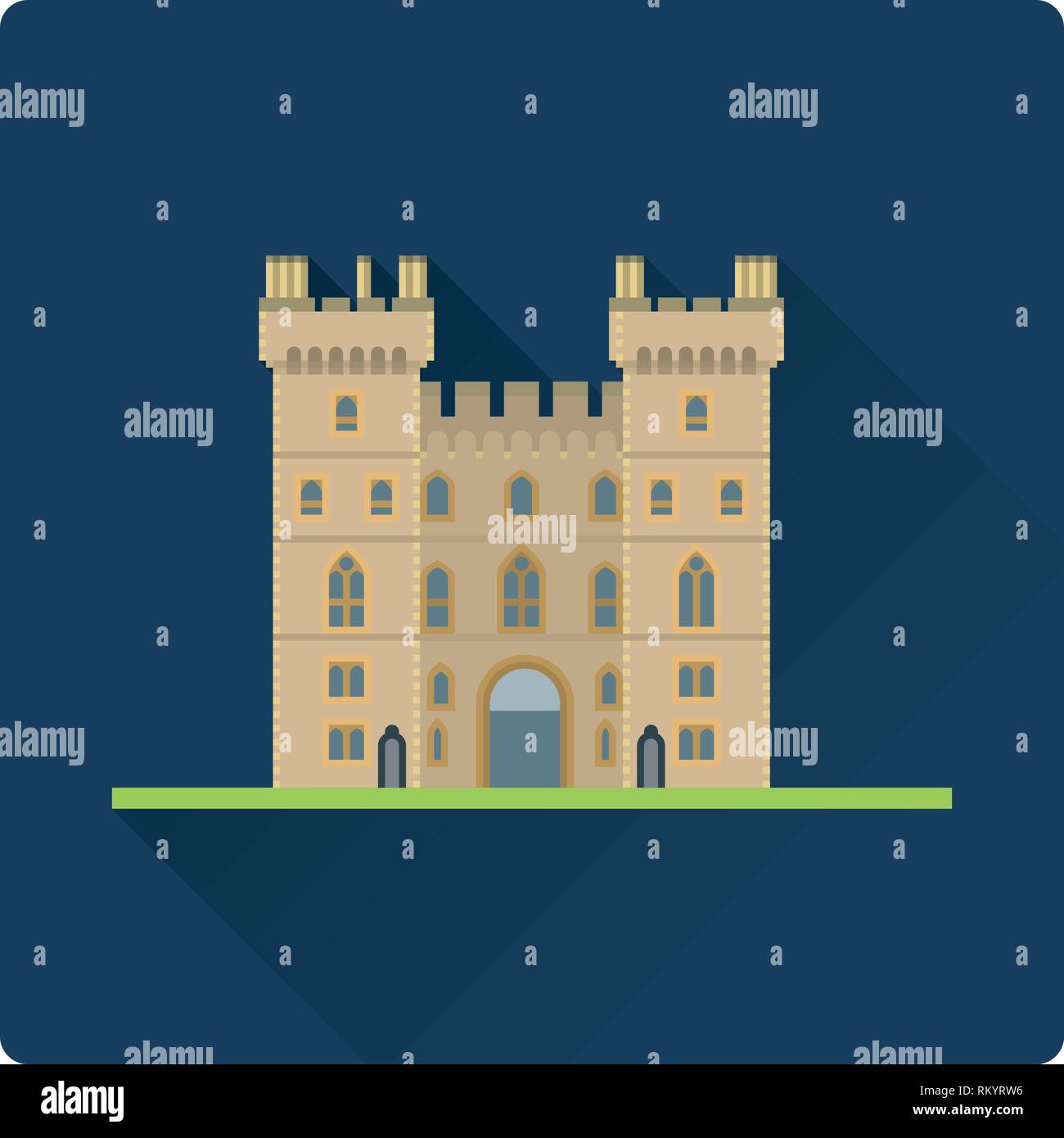 Flat design isolated vector icon of Windsor Castle, Berkshire, United Kingdom Stock Vector