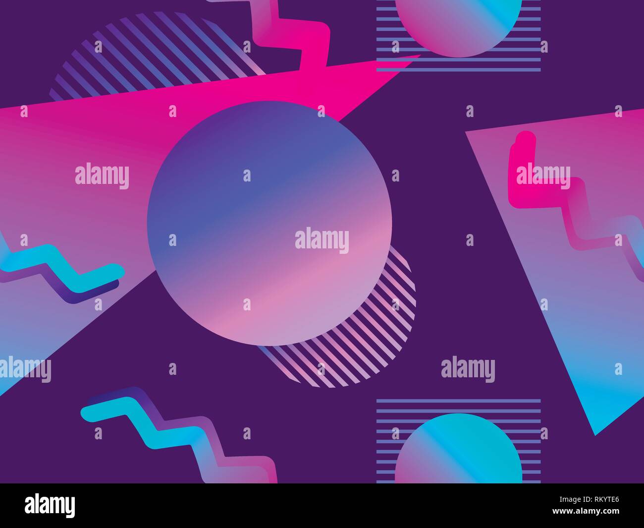 Geometric seamless pattern with gradient shapes. Zine culture abstract background. Retrowave. Vector illustration Stock Vector