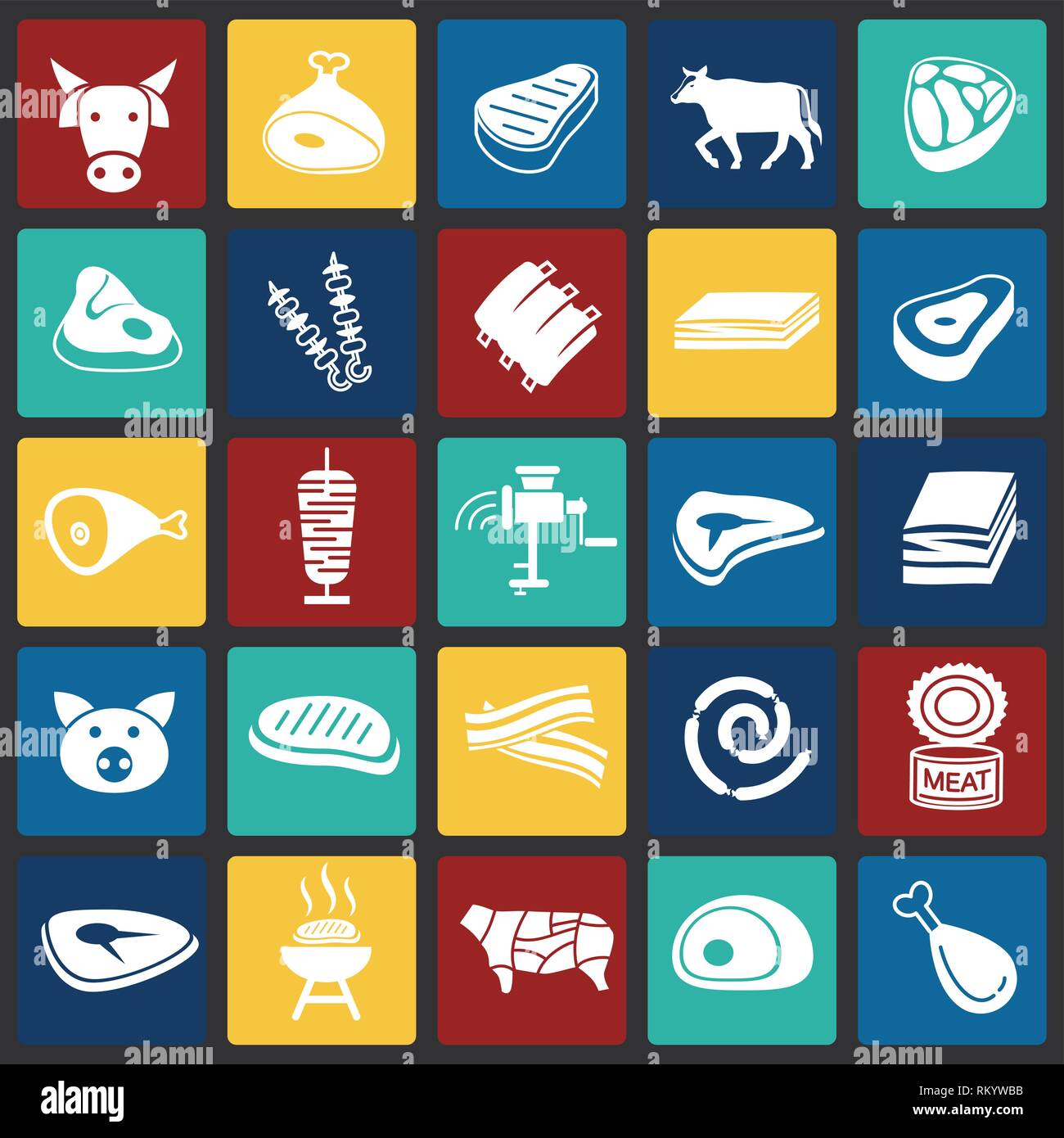 Meat icons set on color squres background for graphic and web design ...