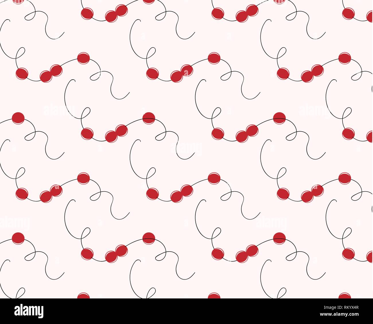 Set of decorative red beads on black thread Stock Vector