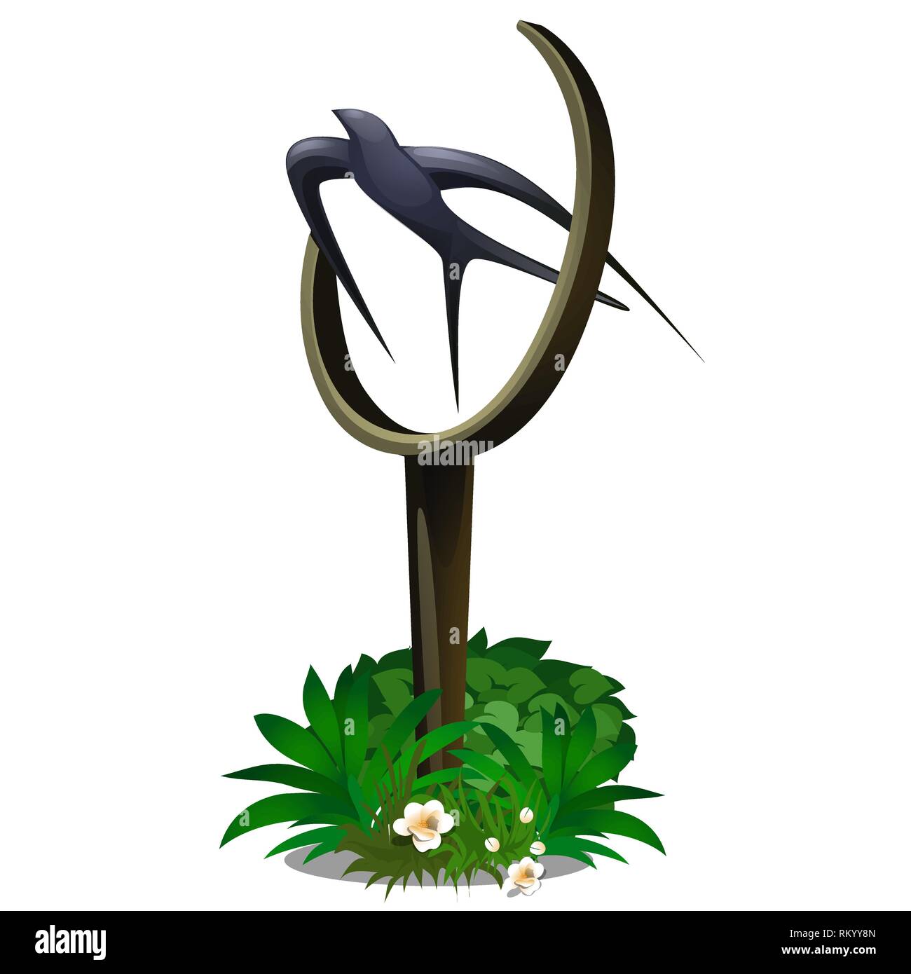 Statue in the form of a flying swallow isolated on white background. Vector cartoon close-up illustration. Stock Vector