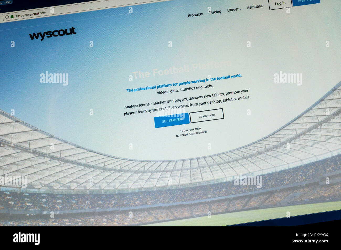 Home page of Wyscout the football analysis website. Stock Photo