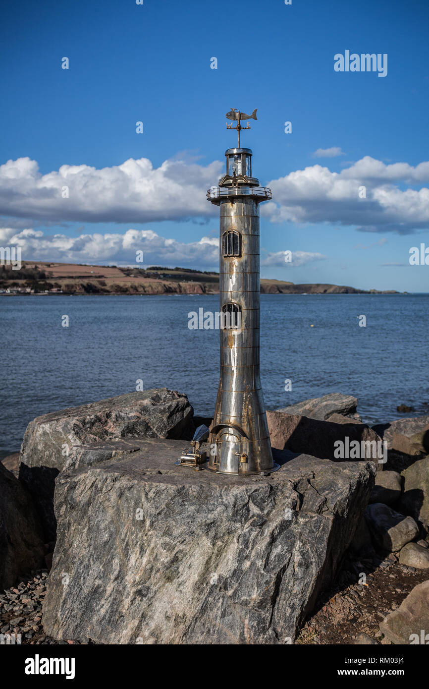The Stonehaven Lighthouse Sculpture along the beach front Stock Photo