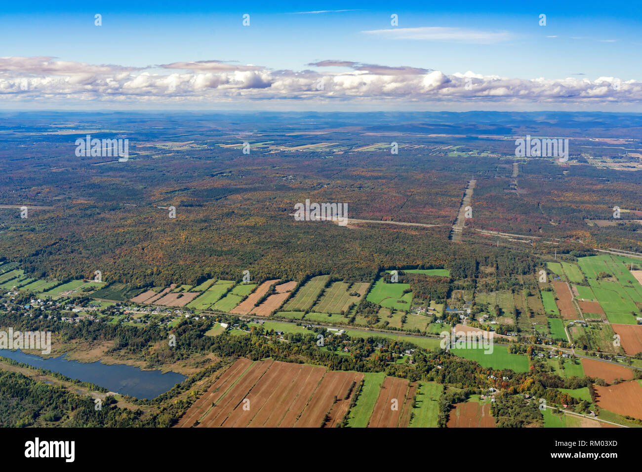Aerial view of Neuville area with fall color at Canada Stock Photo