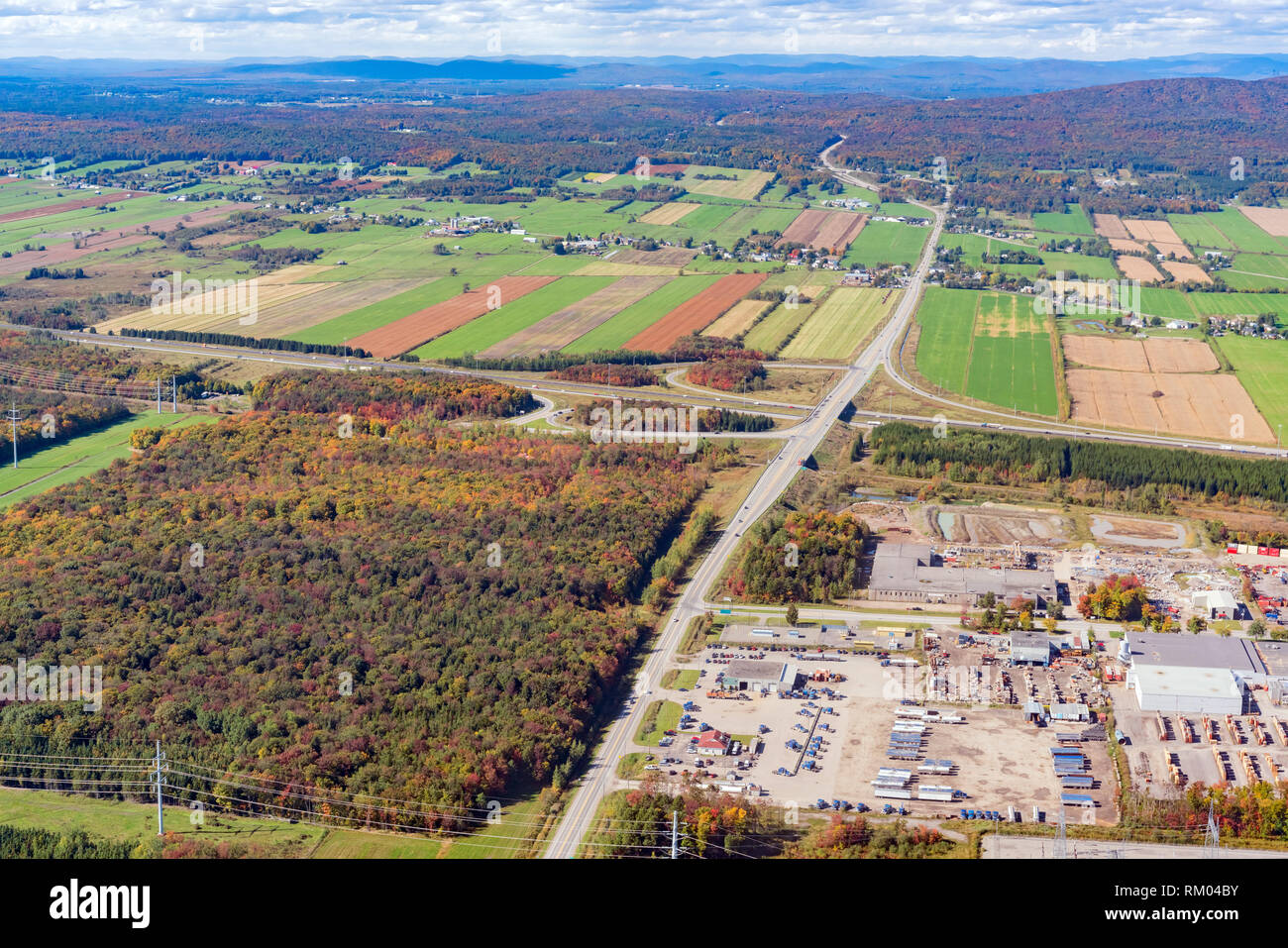 Aerial view of Saint-Augustin-de-Desmaures area with fall color at Canada Stock Photo