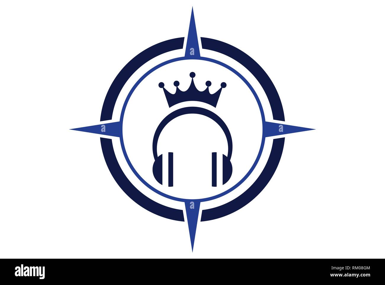 king headphone music compass logo Stock Vector