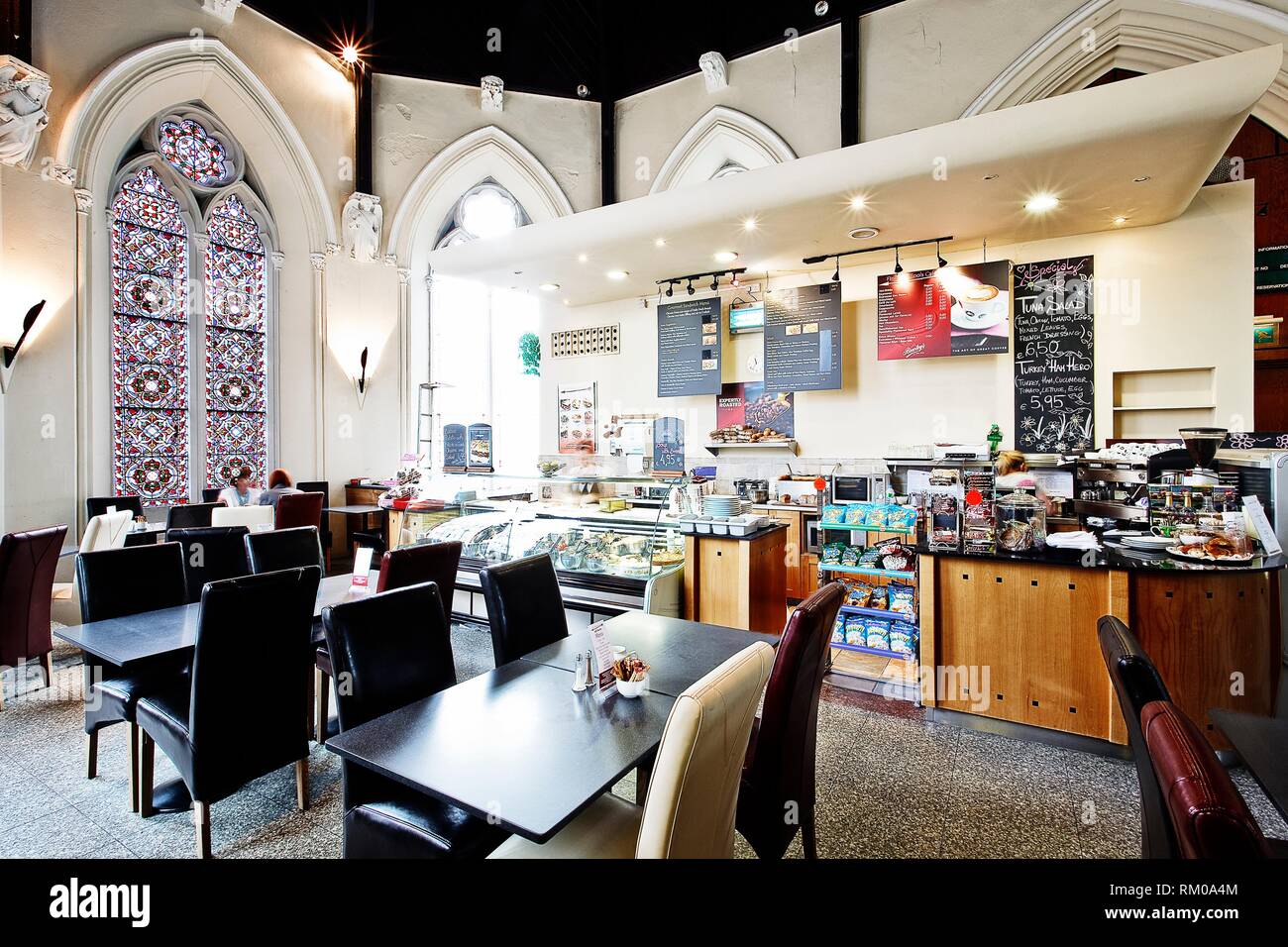 Ireland, Dublin, Suffolk Street, stained glass detail in the coffee