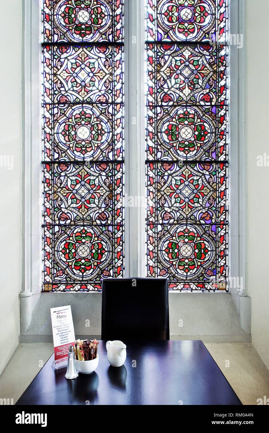 Ireland, Dublin, Suffolk Street, stained glass detail in the coffee