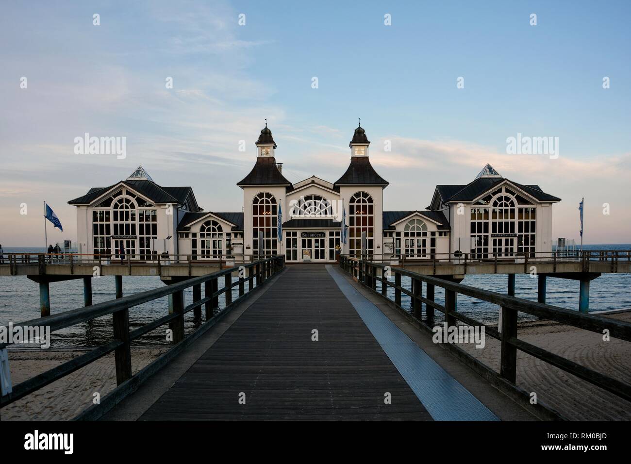 Back of the historic pier in Sellin on Rügen in Germany with wooden bridge Stock Photo