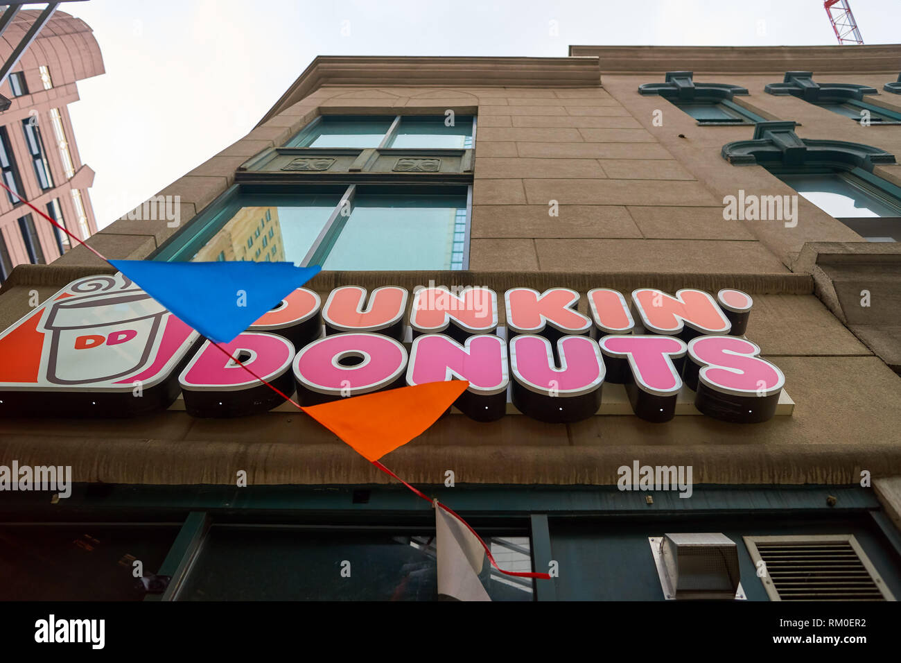 CHICAGO, IL CIRCA MARCH, 2016 Dunkin' Donuts sign on wall of a