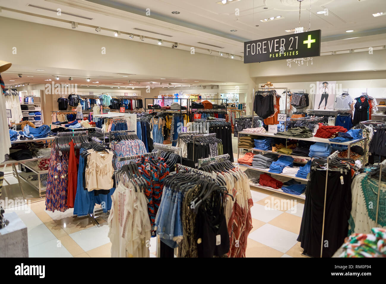 CHICAGO, IL - APRIL 01, 2016: inside Forever 21 store. Forever 21 is an ...