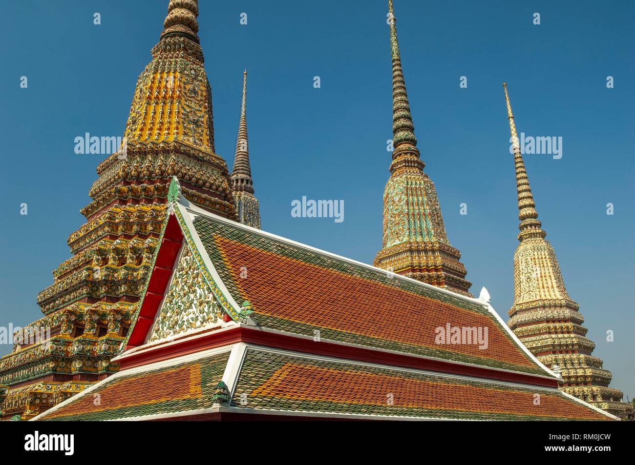 Wat Pho - Temple of the Reclining Buddha, its official name is Wat Phra Chetuphon Vimolmangklararm Rajwaramahaviharn, Phra Nakhon district, Bangkok, Stock Photo