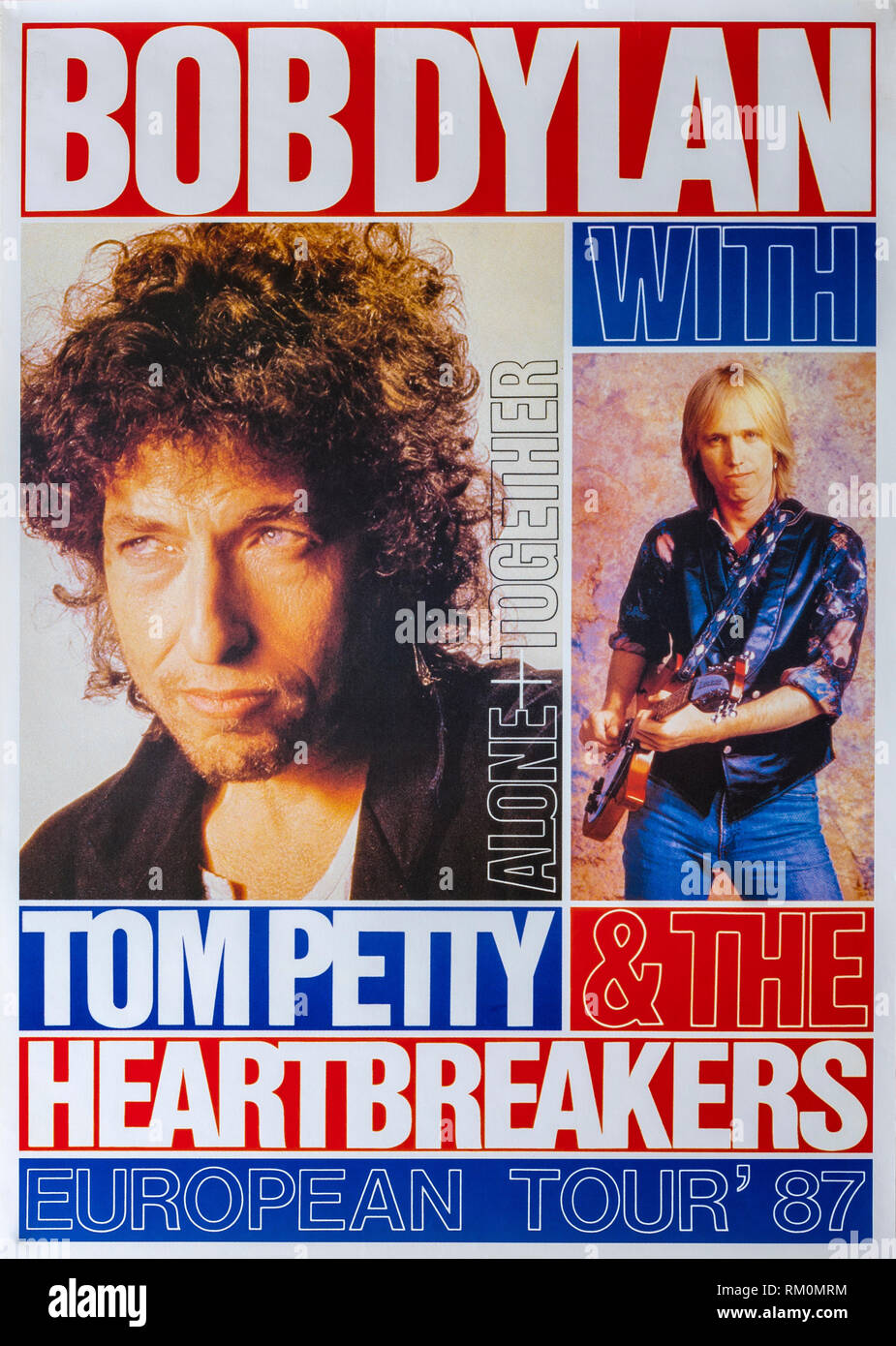 Bod Dylan with Tom Petty and the Heartbreakers European tour 1987, Musical concert poster Stock Photo