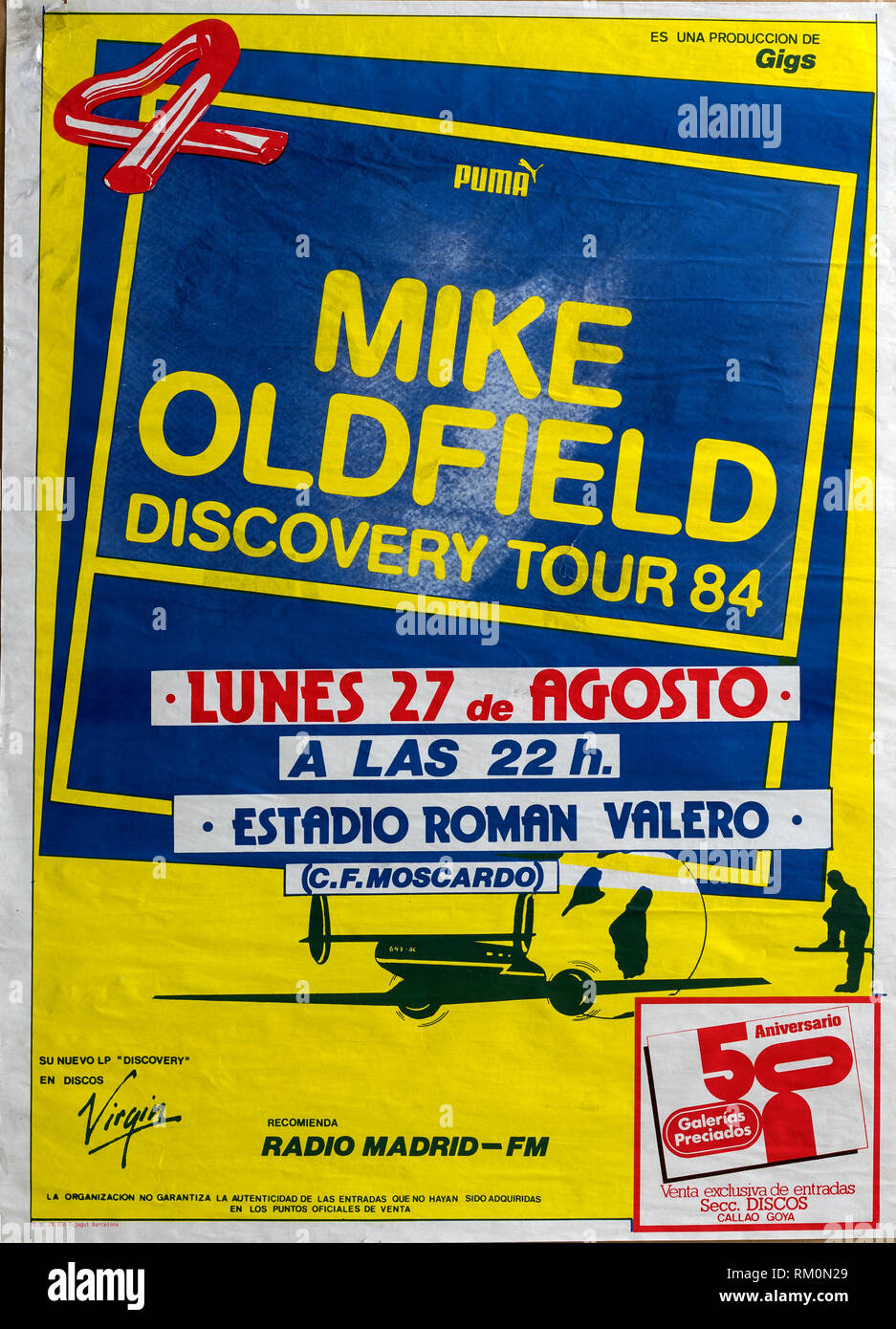 Mike Oldfield Discovery Tour 1984 Madrid Musical concert poster Stock Photo