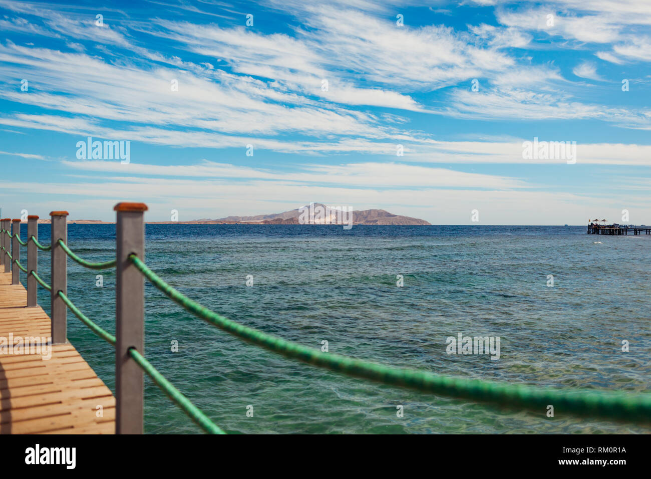 View of Tiran island from hotel pier in Sharm El-Sheikh Stock Photo