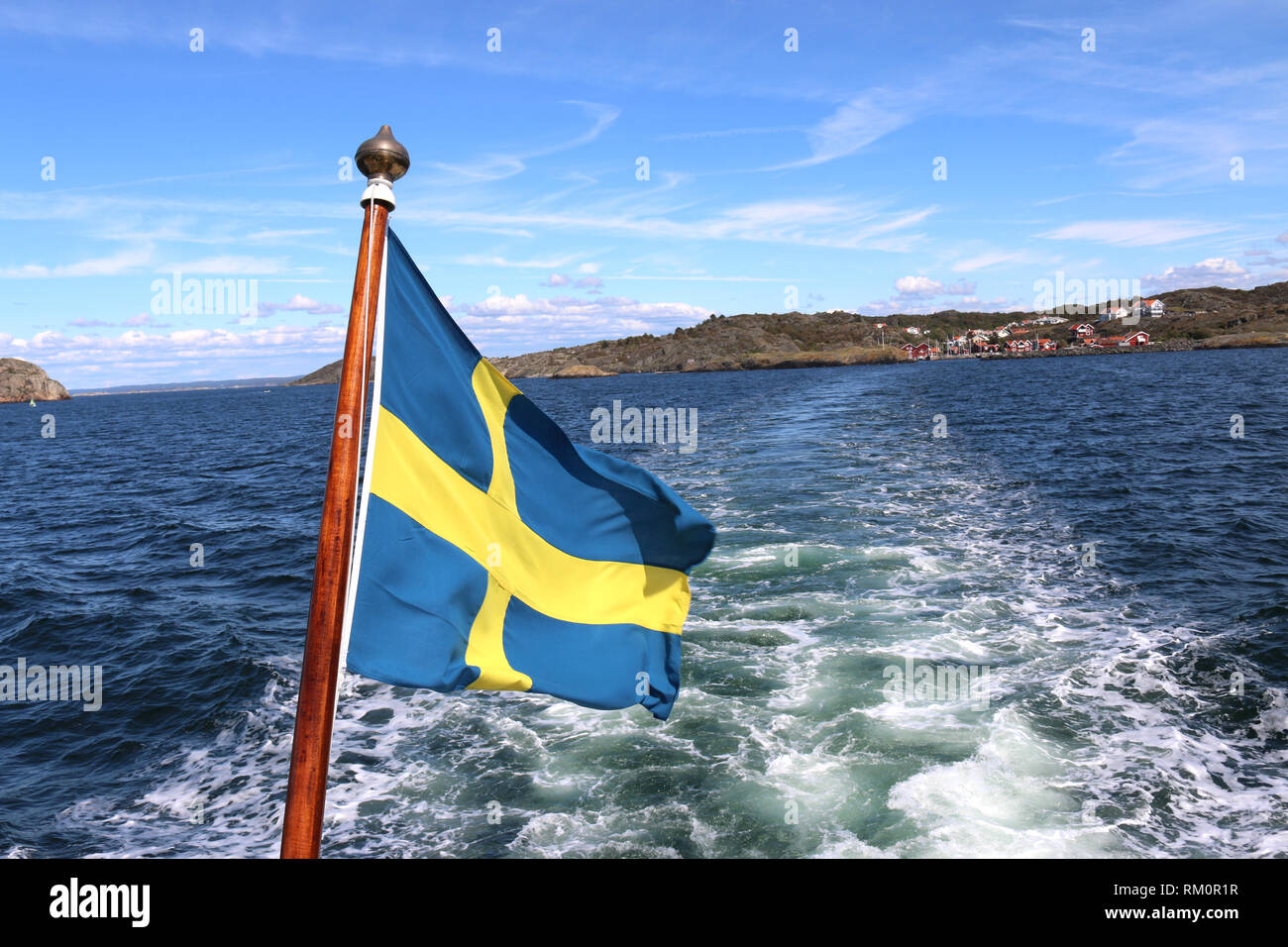 Schwedische Flagge auf einem Schiff, Schweden / Swedish flag on a ship, Sweden Stock Photo
