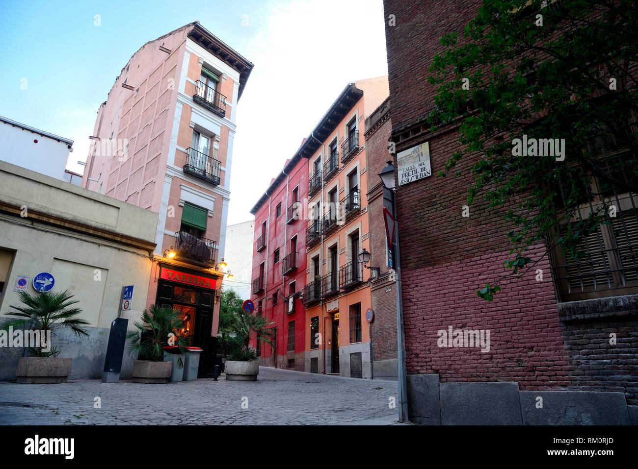 La Latina neighborhood. Street Pretil de Santiesteban, Madrid, Spain. Stock Photo