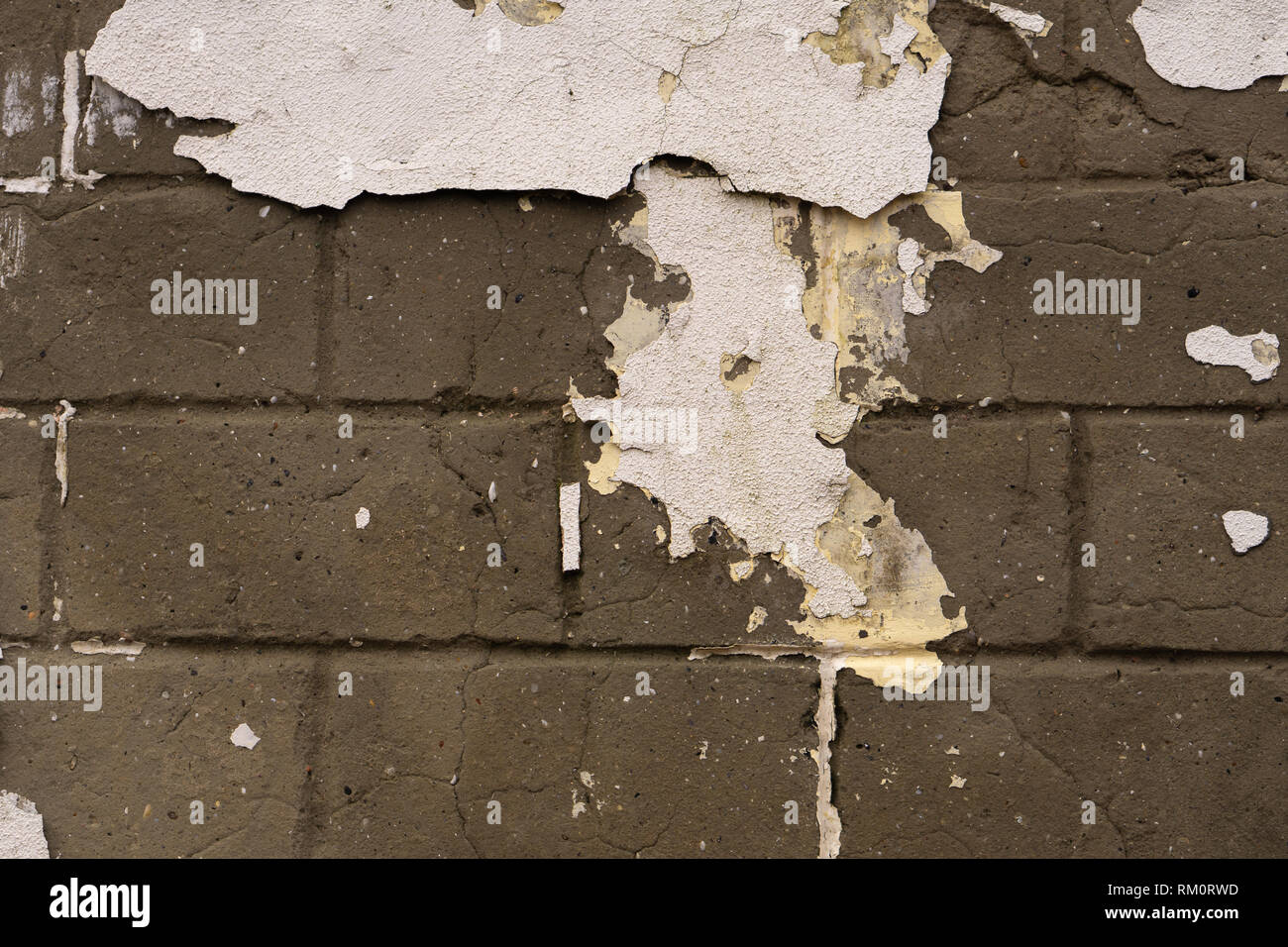 Background of old vintage dirty brick wall with peeling plaster ...