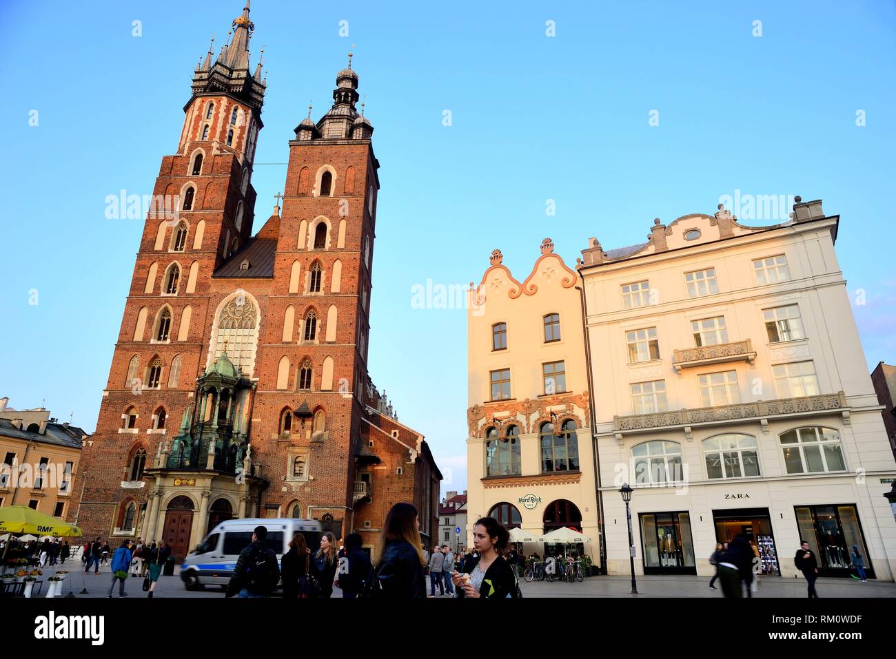 Main square or Rynek: Cathedral of Our Lady of Saint Mary in Krakow, Poland  Stock Photo - Alamy