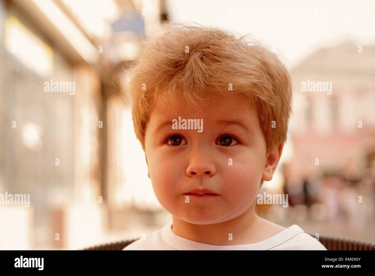 Developing a hair care routine that works. Little child with stylish haircut.  Little child with short haircut. Small boy with blond hair. Healthy Stock  Photo - Alamy