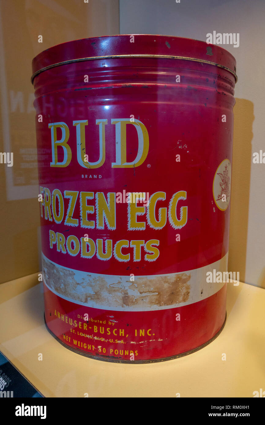 Bud Frozen Egg product by Anheuser Busch, The Mob Museum, Las Vegas (City of Las Vegas), Nevada, United States. Stock Photo