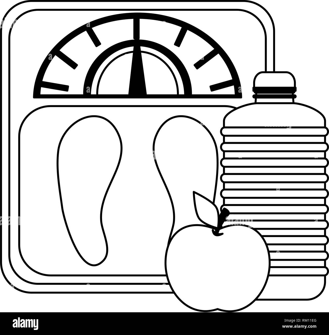 fitness body fat scale water bottle and apple in black and white Stock Vector Image & Art Alamy