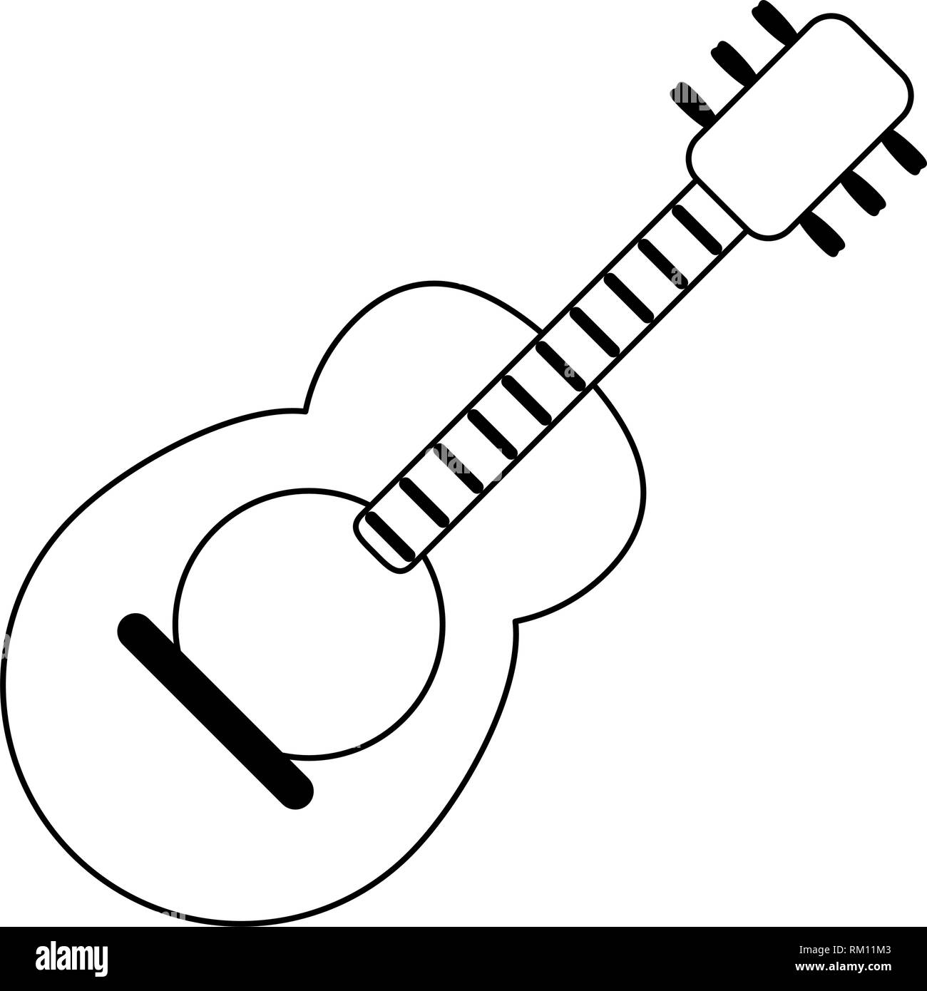 Acoustic guitar music instrument in black and white Stock Vector Image ...