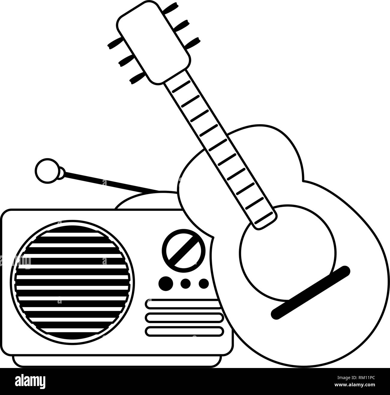Acoustic guitar and old radio in black and white Stock Vector Image & Art -  Alamy