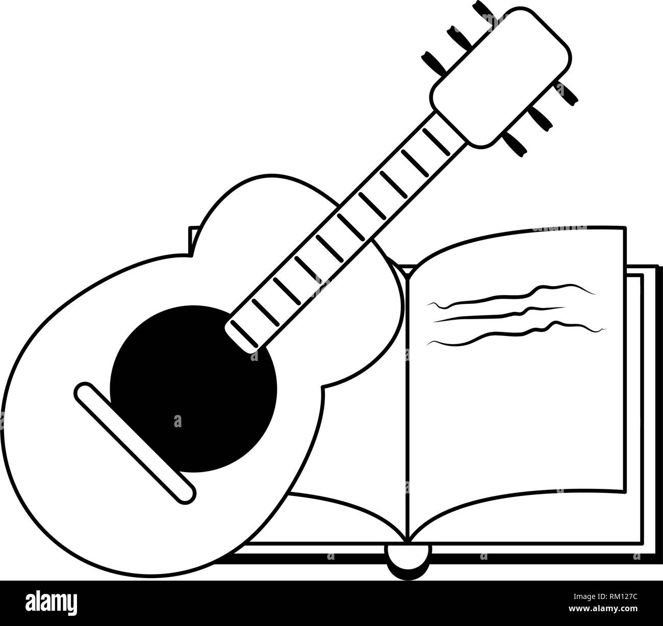 book and acoustic guitar in black and white Stock Vector Image & Art ...