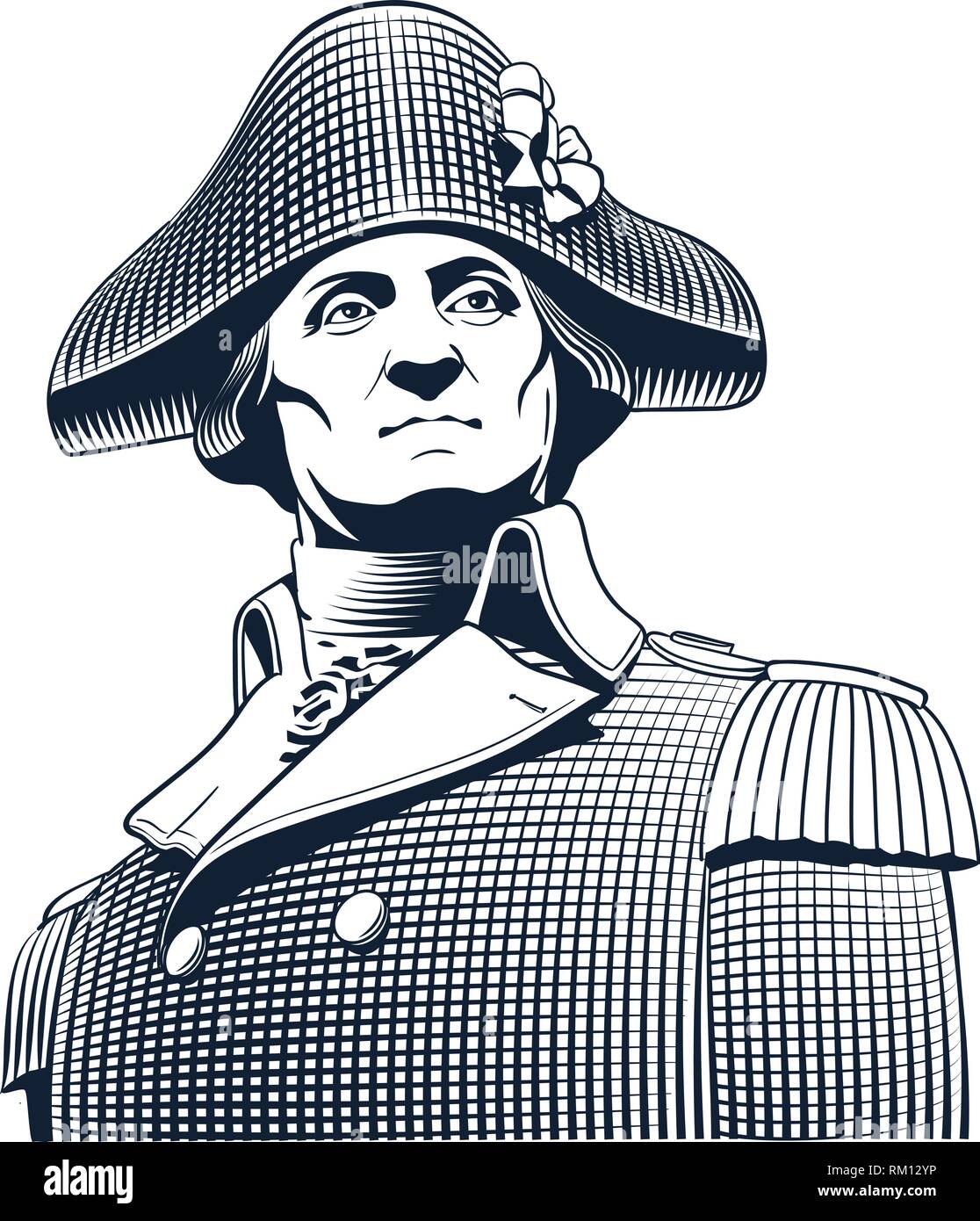 George Washington portrait in line art illustration. Stock Vector