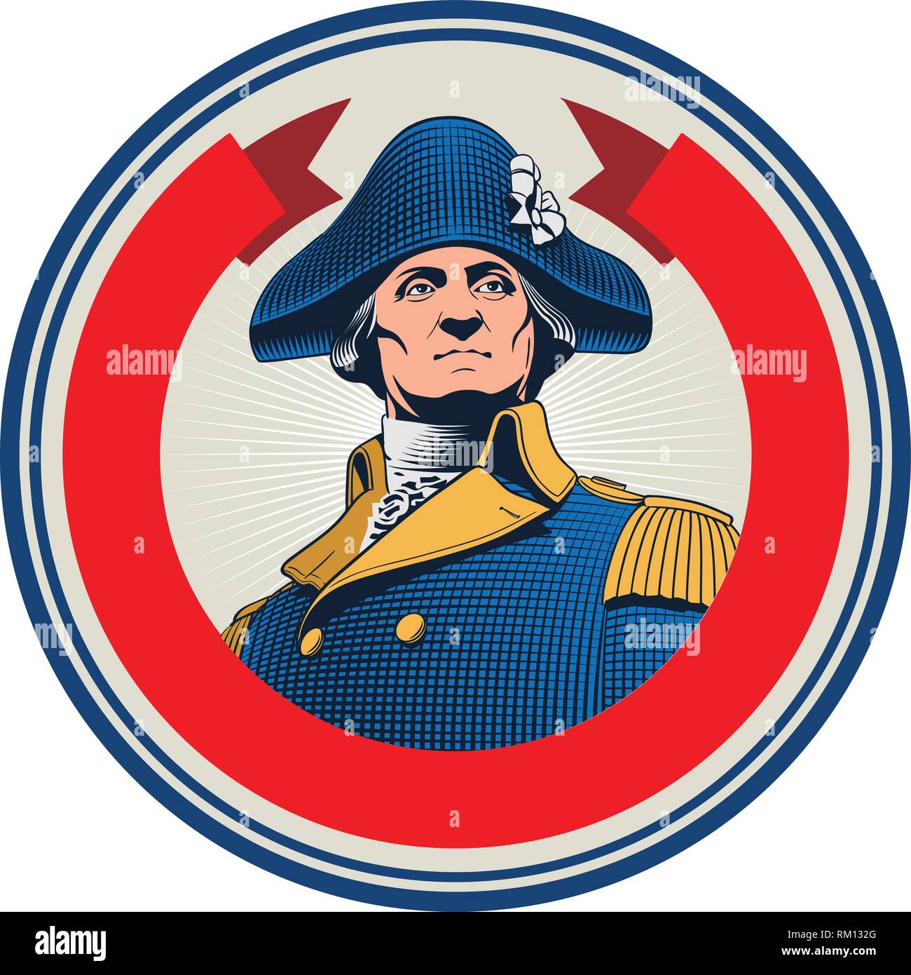 George Washington portrait, label illustration. Stock Vector