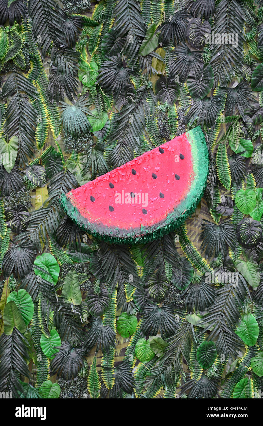 Watermelon Gangle Tropical pattern with jungle leaves and watermelon fruit floral ...